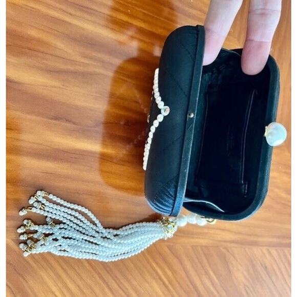 Chanel Vintage Women's Evening Purse Satin/Leather Pearl Embellished A+ - Picture 7 of 12